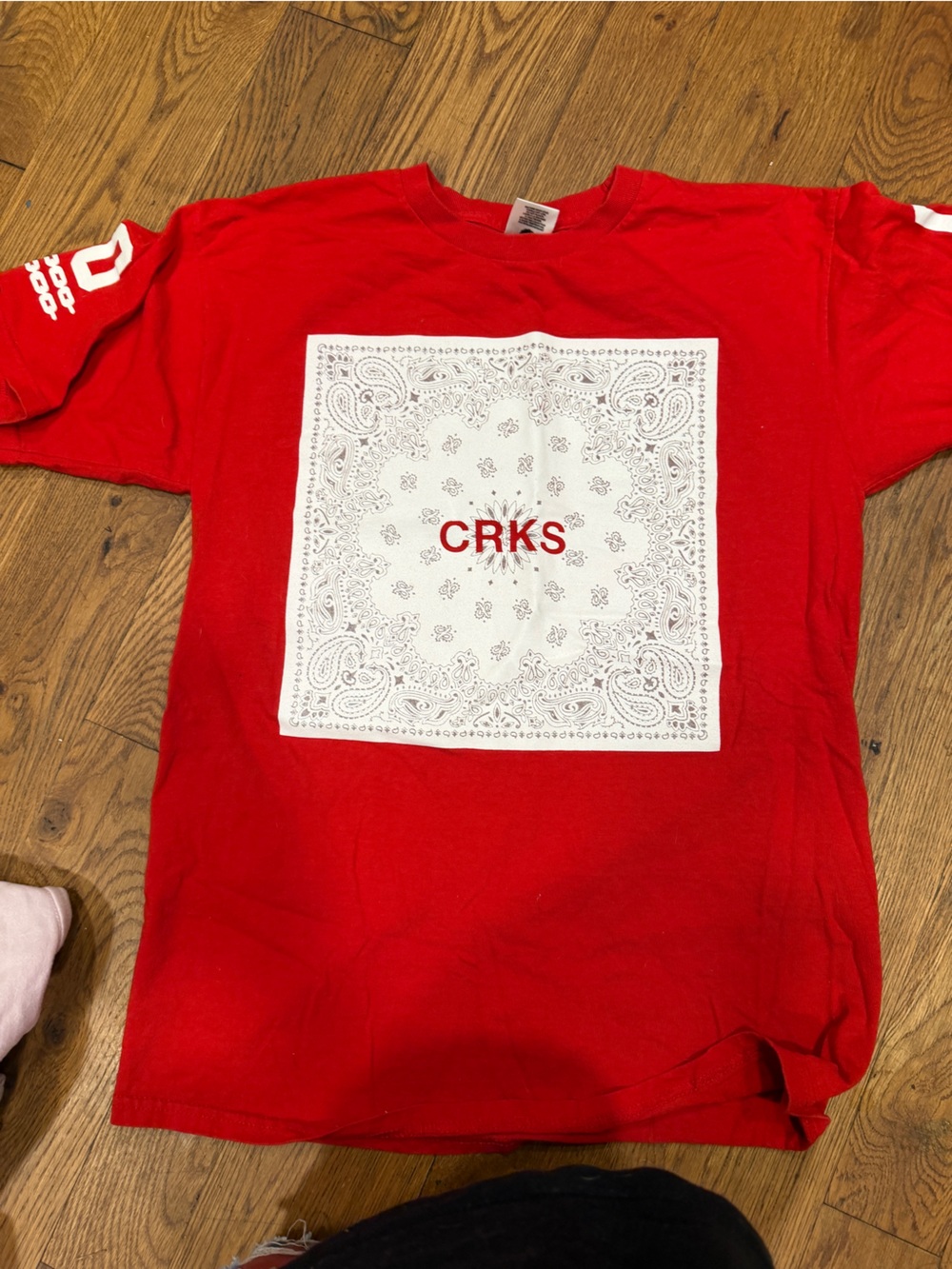Crooks & Castles Red Tee with White Bandana Graphic